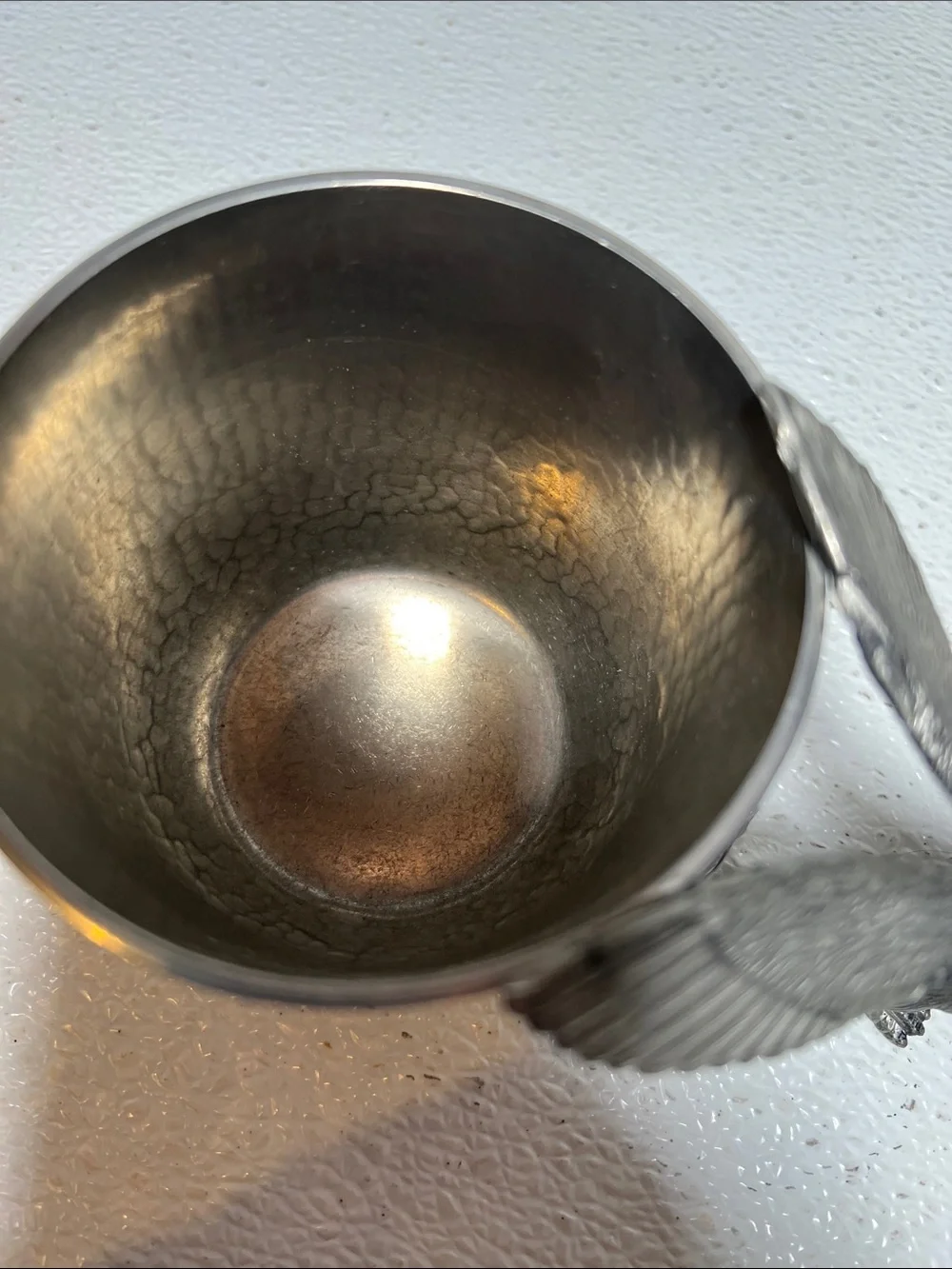 Ballema Bay Pewter Hammered Silver Cup with Decorative Winged Dragon Handle 1990